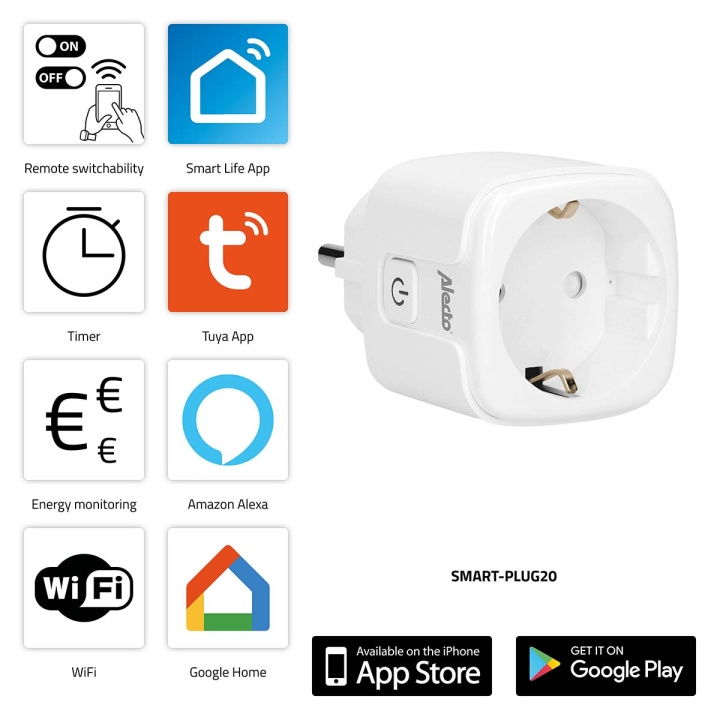 Alecto SMART-PLUG20 Smart Wi-Fi-stik med energimonitor 16A 3680W i gruppen HJEM, HUS & HAVE / Smart hjem / Smart plugs hos TP E-commerce Nordic AB (C64503)