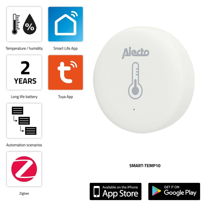 Alecto SMART-TEMP10 Smart Zigbee temperatur- og fugtighedssensor i gruppen HJEM, HUS & HAVE / Smart hjem / Smarte sensorer hos TP E-commerce Nordic AB (C64505)