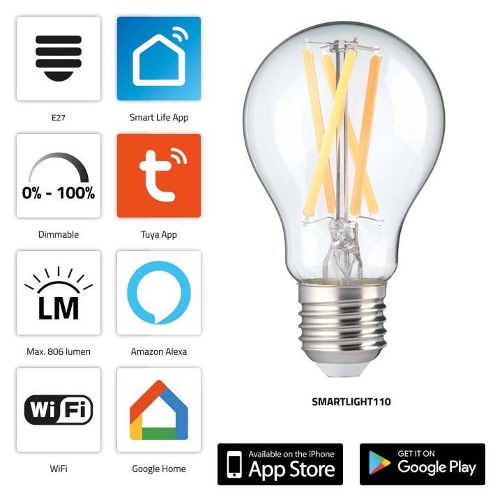 Alecto SMARTLIGHT110 Smart filament LED-lampe med Wi-Fi i gruppen HJEM, HUS & HAVE / Smart hjem / Smart belysning hos TP E-commerce Nordic AB (C64508)