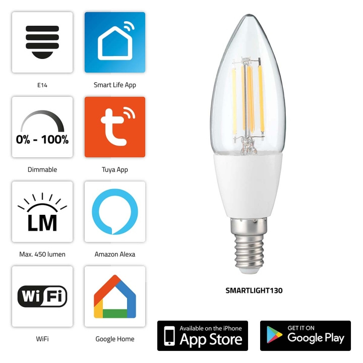 Alecto SMARTLIGHT130 Smart glødetråd LED-lampe med Wi-Fi i gruppen HJEM, HUS & HAVE / Smart hjem / Smart belysning hos TP E-commerce Nordic AB (C64510)