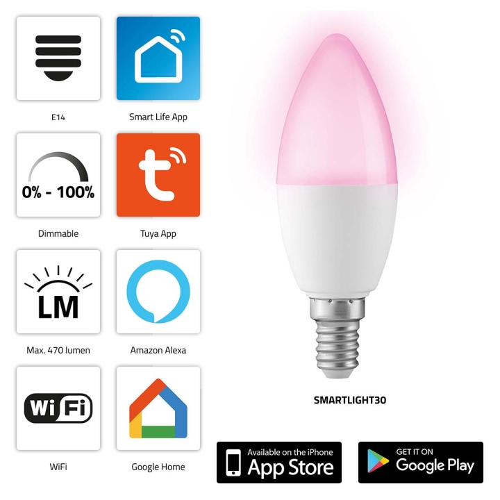 Alecto SMARTLIGHT30 Smart LED-farvelampe med Wi-Fi i gruppen HJEM, HUS & HAVE / Smart hjem / Smart belysning hos TP E-commerce Nordic AB (C64511)