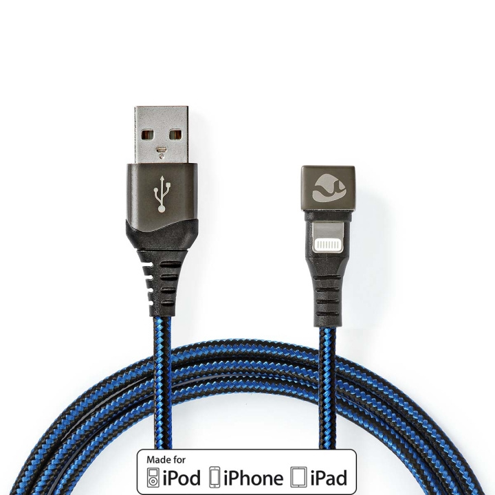Nedis USB-kabel | USB 2.0 | Apple Lightning 8-pin | USB-A Han | 12 W | 480 Mbps | Nikkelplateret | 2.00 m | Runde | Flettet / Nylon | Blå / Sort | Cover Window Box i gruppen SMARTPHONES & TABLETS / Opladere og kabler / Kabler / Kabler Lightning hos TP E-commerce Nordic AB (C66177)