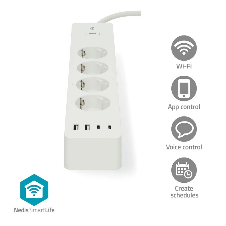 Nedis SmartLife Stikdåse | Wi-Fi | 2x USB-A / 2x USB-C™ / 4x plug with earth contact (CEE 7/3) | 16 A | 3680 W | 2.00 m | 0 - 55 °C | Android™ / IOS | Hvid i gruppen HJEM, HUS & HAVE / Elektricitet & Belysning / Stikdåse hos TP E-commerce Nordic AB (C66695)