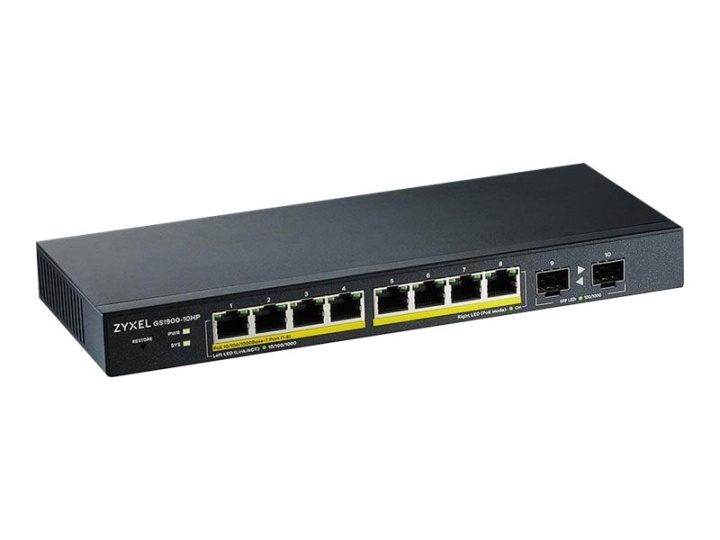ZyXEL GS1900-10HP Switch 8-porte Gigabit PoE+ i gruppen COMPUTERTILBEHØR / Netværk / Switches hos TP E-commerce Nordic AB (C67117)