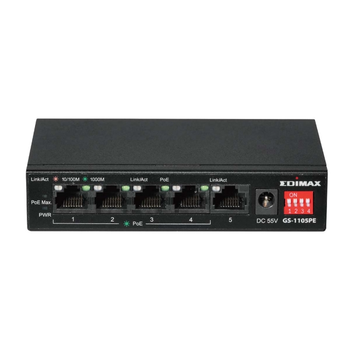 Edimax Long Range 5-Port Gigabit PoE+ Switch med 4 PoE+ porte og DIP-switch i gruppen COMPUTERTILBEHØR / Netværk / Switches hos TP E-commerce Nordic AB (C67657)