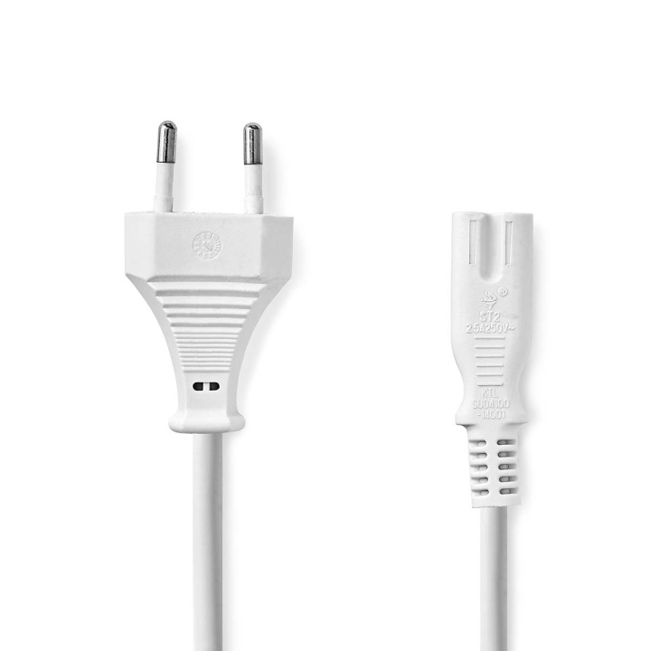 Nedis Strømkabel | Euro Mand | IEC-320-C7 | Lige | Lige | Nikkelplateret | 2.00 m | Fladt | PVC | Hvid | Label i gruppen COMPUTERTILBEHØR / Kabler og adaptere / Elkabler hos TP E-commerce Nordic AB (C69710)