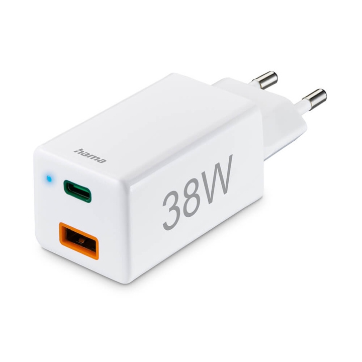 Hama Mini-charger USB-C + USB-A Qualcomm 3.0 38W White i gruppen SMARTPHONES & TABLETS / Opladere og kabler / Vægoplader / Væg oplader Type C hos TP E-commerce Nordic AB (C71219)