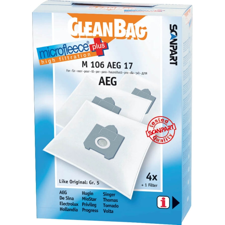 CLEANBAG Microfleece+ Dustbag AEG Gr.5 4+1 i gruppen HJEM, HUS & HAVE / Rengøringsmidler / Støvsugere og tilbehør / Tilbehør / Støvsugerposer hos TP E-commerce Nordic AB (C71503)