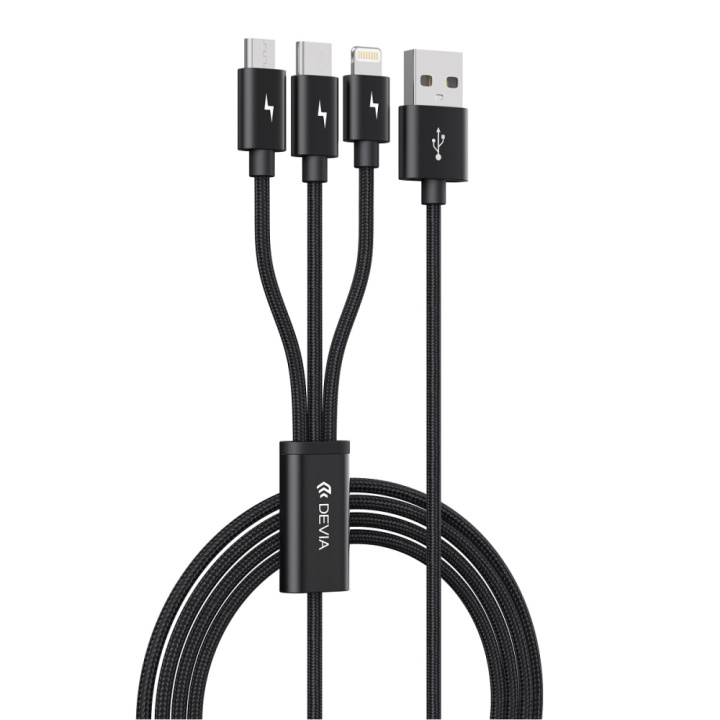 Devia kabel 3i1 Gracious EC048 USB - Lightning + USB-C + MicroUSB 1,2 m 3A sort i gruppen SMARTPHONES & TABLETS / Opladere og kabler / Kabler / Kabler Lightning hos TP E-commerce Nordic AB (C78602)