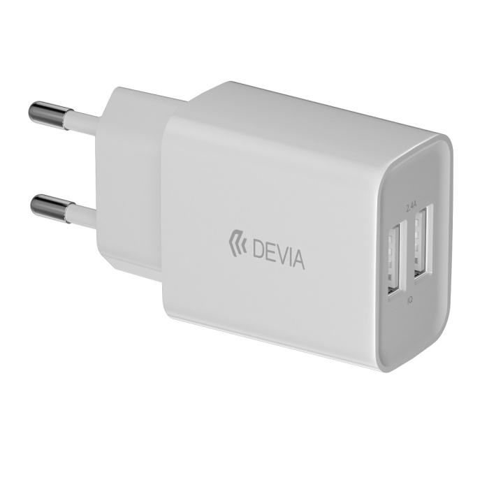 Devia vægoplader Smart 2x USB 2.4A hvid i gruppen SMARTPHONES & TABLETS / Opladere og kabler / Vægoplader / Vægoplader USB hos TP E-commerce Nordic AB (C78660)