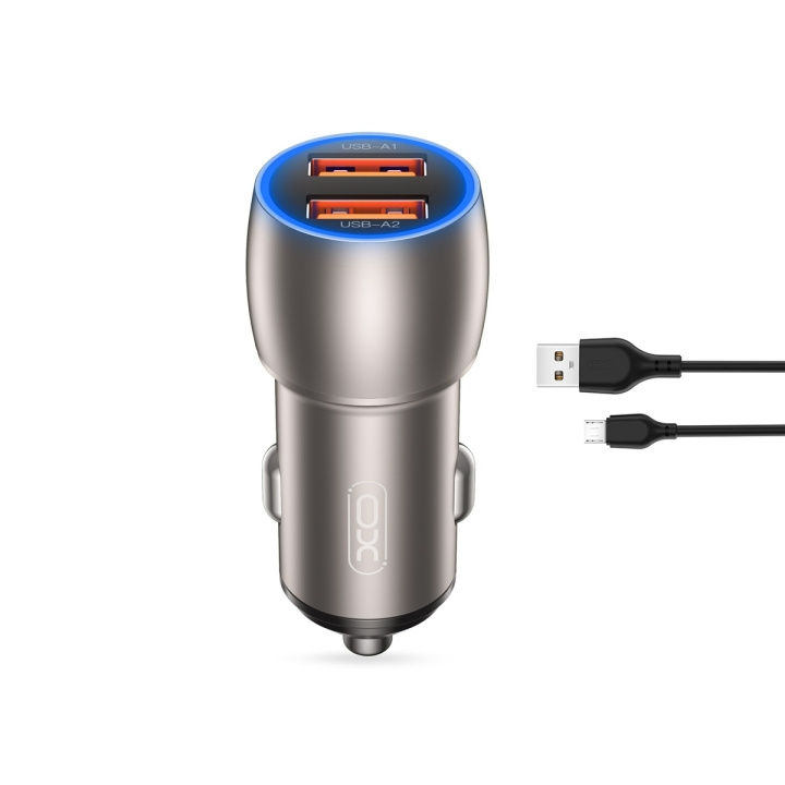 Xo biloplader CC52 QC 36W 2x USB grå + microUSB-kabel i gruppen SMARTPHONES & TABLETS / Opladere og kabler / Bilopladere / Bil oplader microUSB hos TP E-commerce Nordic AB (C79248)