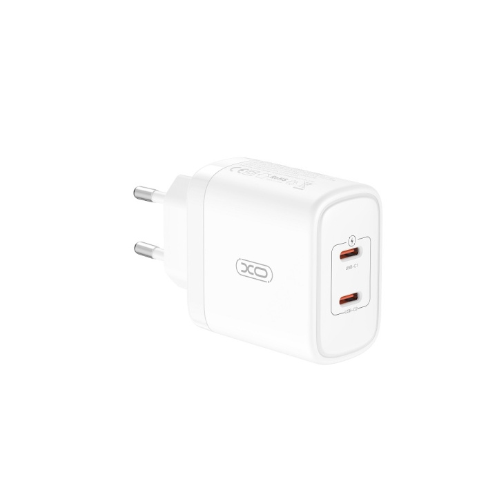 Xo vægoplader CE08 PD 50W 2x USB-C hvid i gruppen SMARTPHONES & TABLETS / Opladere og kabler / Vægoplader / Væg oplader Type C hos TP E-commerce Nordic AB (C79265)