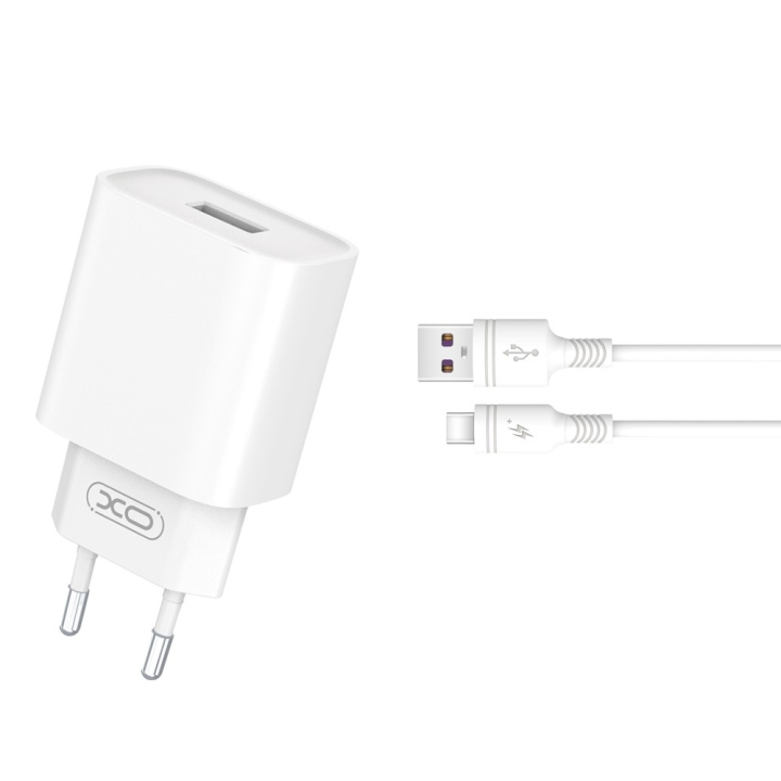 XO väggladdare CE02D QC 3.0 18W 1x USB vit + USB-C-kabel i gruppen SMARTPHONES & TABLETS / Opladere og kabler / Vægoplader / Væg oplader Type C hos TP E-commerce Nordic AB (C79284)