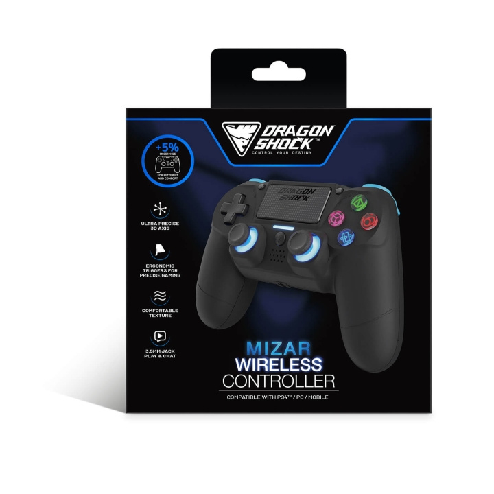 DragonShock Controller Mizar Wireless BT for PS4 Black i gruppen HJEMMEELEKTRONIK / Spilkonsoller og tilbehør / Sony PlayStation 4 / Tilbehør hos TP E-commerce Nordic AB (C79476)
