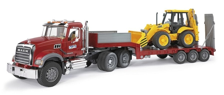 Bruder Brother MACK granitlastbil med lavt lad og JCB 4CX rendegraver (02813) i gruppen LEGETØJ, BØRN & BABY / Legetøj / Legetøjsbiler hos TP E-commerce Nordic AB (C83637)