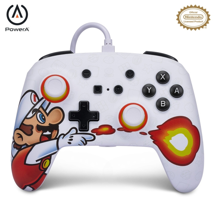 PowerA Enhanced Wired Controller til Nintendo Switch - Fireball Mario i gruppen HJEMMEELEKTRONIK / Spilkonsoller og tilbehør / Nintendo Switch / Tilbehør hos TP E-commerce Nordic AB (C85692)