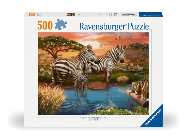 Ravensburger Puslespil med zebraer i solnedgang 500p (12000365) i gruppen SPORT, FRITID & HOBBY / Hobby / Puslespil hos TP E-commerce Nordic AB (C86447)