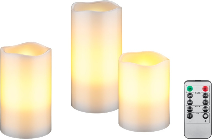 Goobay 3-pack LED-ljus av äkta vax, vit, inkl. 10x AAA (LR03) med timerfunktion och fjärrkontroll, dimbar, batteridriven, varmvitt (2700 K) i gruppen HJEMMEELEKTRONIK / Lys / Anden belysning hos TP E-commerce Nordic AB (C86975)
