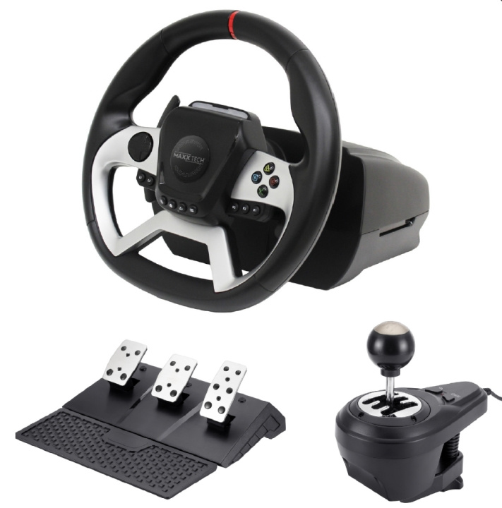 Maxx Tech Pro FF Racing Wheel Kit (rat, 3-pedalsæt og gearstang) - PS4/PC/XBOX i gruppen COMPUTERTILBEHØR / GAMING / Rat & Joysticks hos TP E-commerce Nordic AB (C93140)