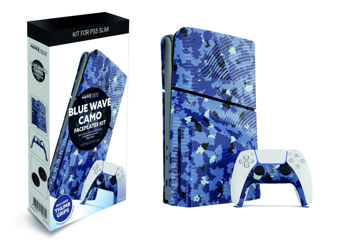 Maxx Tech PS5 Slim Faceplates + Controller Faceplates - Blue Wave Camo i gruppen HJEMMEELEKTRONIK / Spilkonsoller og tilbehør / Sony PlayStation 5 / Tilbehør hos TP E-commerce Nordic AB (C93179)