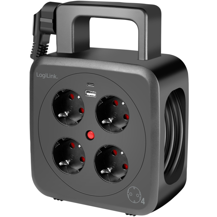LogiLink Kabelvinda 5 meter 4 jordade uttag + USB-A/USB-C 20W IP20 i gruppen HJEM, HUS & HAVE / Elektricitet & Belysning / Kabelrulle hos TP E-commerce Nordic AB (C93474)