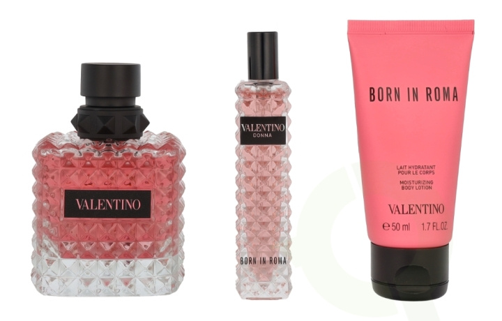 Valentino Donna Born In Roma Giftset 165 ml Edp Spray 100ml/Edp Spray 15ml/Body Lotion 50ml i gruppen SKØNHED & HELSE / Gaveæske / Gaveæske til hende hos TP E-commerce Nordic AB (C99664)