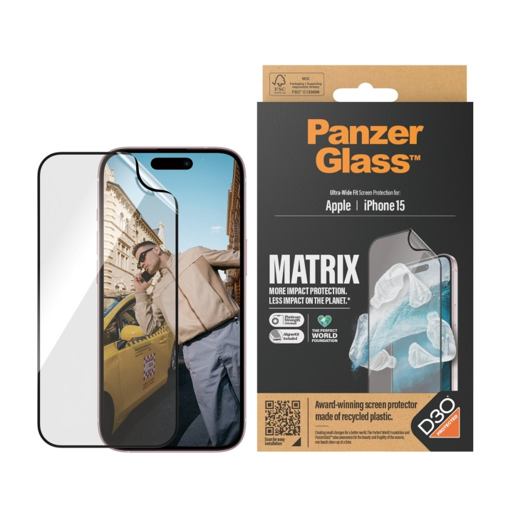 PanzerGlass ECO MATRIX skærmbeskytter med D3O® iPhone 15 - Ultra-wide fit m. AlignerKit i gruppen SMARTPHONES & TABLETS / Mobil Beskyttelse / Apple / iPhone 15 hos TP E-commerce Nordic AB (D00790)