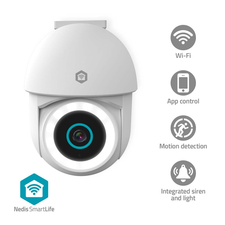 Nedis SmartLife udendørskamera | Wi-Fi | Spotlight | 3MP Full HD 1296p | Pan tilt | IP65 | Cloud Storage (mulighed) / microSD (ikke inkluderet) / Onvif | 5 V DC | Med bevægelsessensor | Nattesyn | Hvid i gruppen HJEM, HUS & HAVE / Alarm, Sikkerhed & Overvågning / Overvågningskameraer / Digital (netværk) / Udendørs kameraer hos TP E-commerce Nordic AB (D05483)