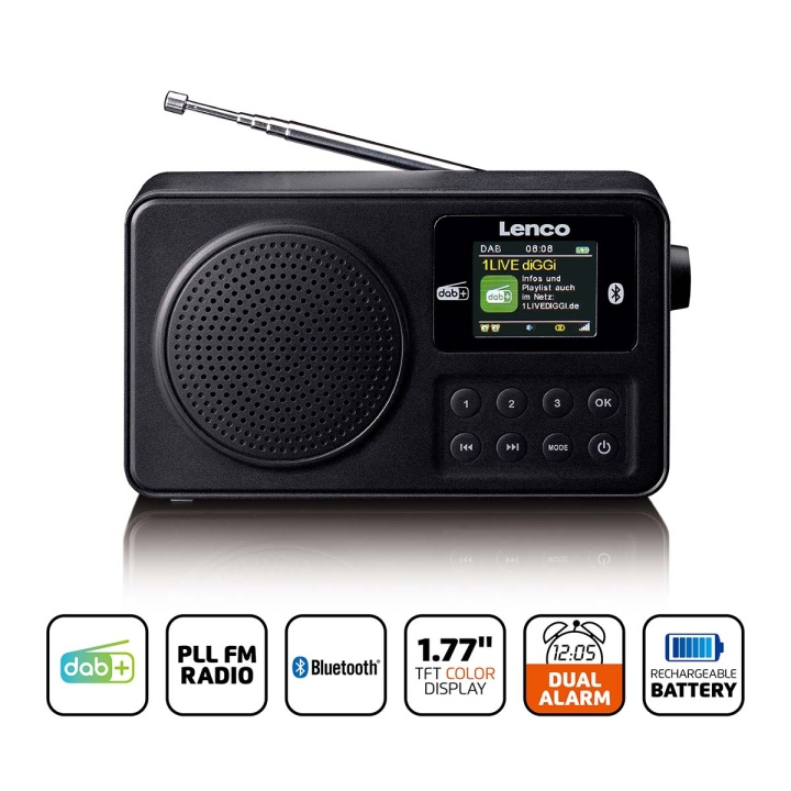 Lenco Bærbar DAB+/FM-radio med Bluetooth Sort i gruppen HJEMMEELEKTRONIK / Lyd & billede / Hjemmebiograf, HiFi & Bærbar / Radio og vækkeure / Radio hos TP E-commerce Nordic AB (D09075)