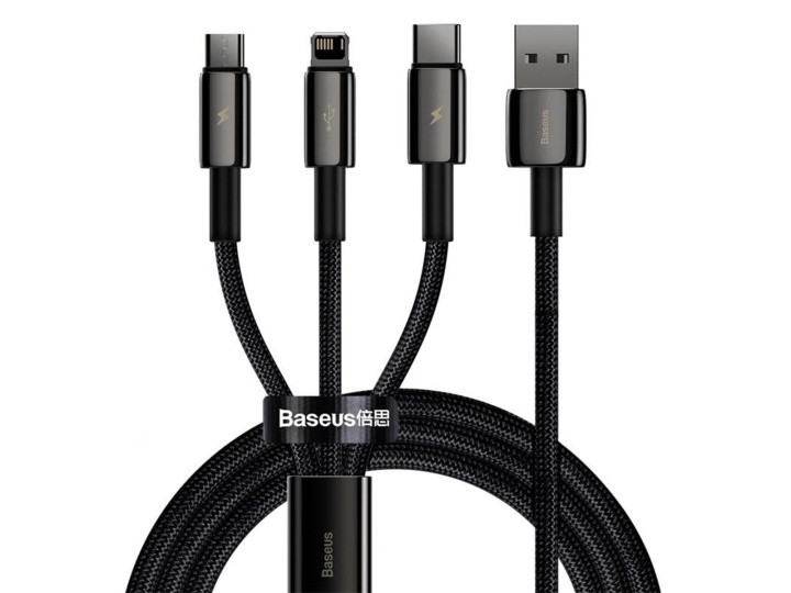 Baseus Tungsten Gold 3-in-1 USB Cable, 1,5m i gruppen SMARTPHONES & TABLETS / Opladere og kabler / Kabler / Kabler Lightning hos TP E-commerce Nordic AB (D10323)