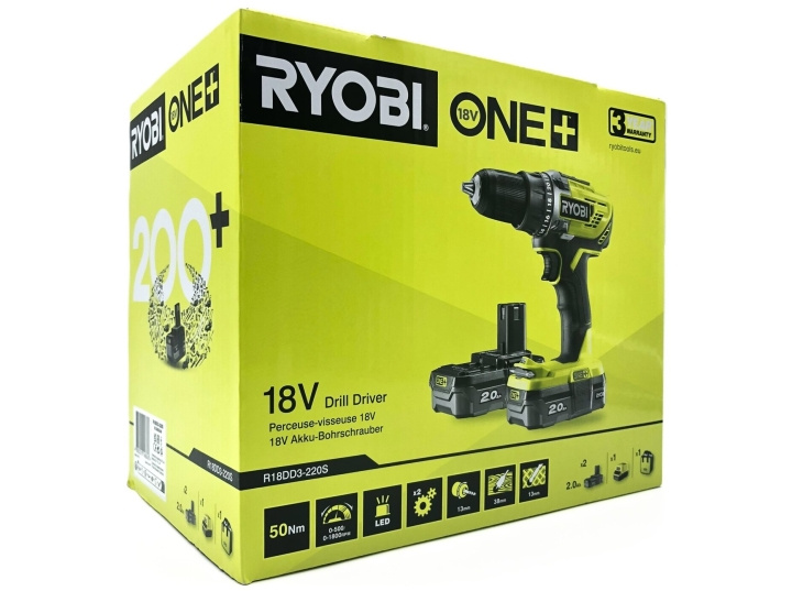 Ryobi One+ R18DD3-220S Bore-/skruemaskine Med batteri 2 batterier inkluderet Nøgleløs borepatron i gruppen HJEM, HUS & HAVE / Værktøj / Skruetrækkere hos TP E-commerce Nordic AB (D10327)