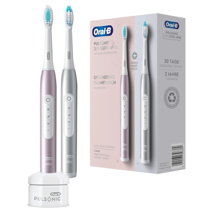 Oral B Pulsonic Slim 4900 dobbeltpakke elektrisk tandbørste platin/rosegold i gruppen SKØNHED & HELSE / Oral pleje / Elektriske tandbørster hos TP E-commerce Nordic AB (D10484)