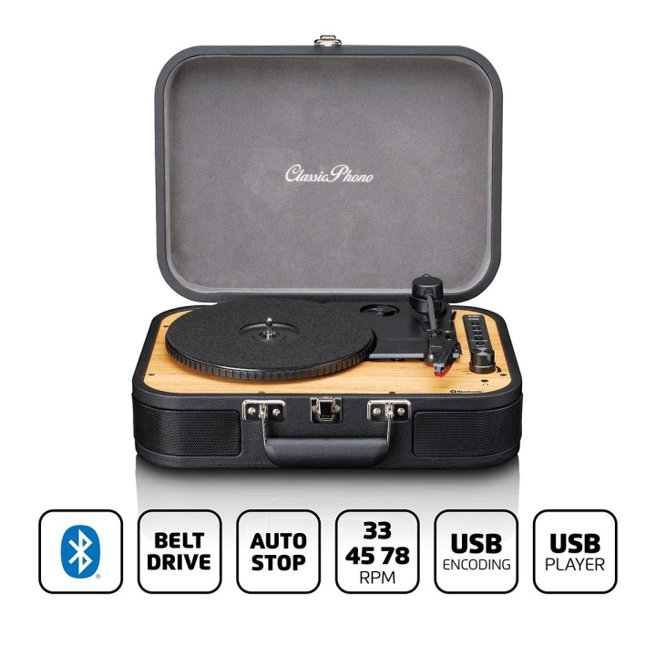 Lenco Retro Bluetooth®-pladespiller med indbyggede højttalere Sort i gruppen HJEMMEELEKTRONIK / Lyd & billede / Hjemmebiograf, HiFi & Bærbar / Kompakt stereo & pladespiller hos TP E-commerce Nordic AB (D11442)
