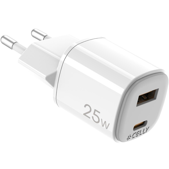 Celly USB-laddare GaN 1 x USB-A + 1 x USB-C PD 25W i gruppen SMARTPHONES & TABLETS / Opladere og kabler / Vægoplader / Vægoplader USB hos TP E-commerce Nordic AB (D11520)