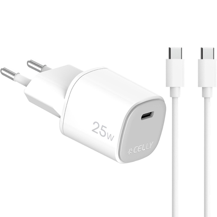 Celly USB-laddare GaN 1 x USB-C PD 25W + USB-C-kabel i gruppen SMARTPHONES & TABLETS / Opladere og kabler / Vægoplader / Væg oplader Type C hos TP E-commerce Nordic AB (D11524)