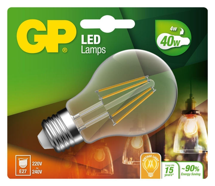 GP LED-lampe Classic Filament, E27, 4W (40W), 470lm i gruppen HJEMMEELEKTRONIK / Lys / LED lamper hos TP E-commerce Nordic AB (D14198)