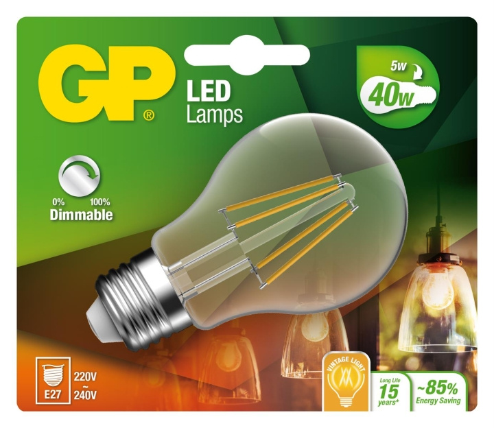 GP LED-lampe Classic Filament, E27, DIM, 5W (40W), 470lm i gruppen HJEMMEELEKTRONIK / Lys / LED lamper hos TP E-commerce Nordic AB (D14216)
