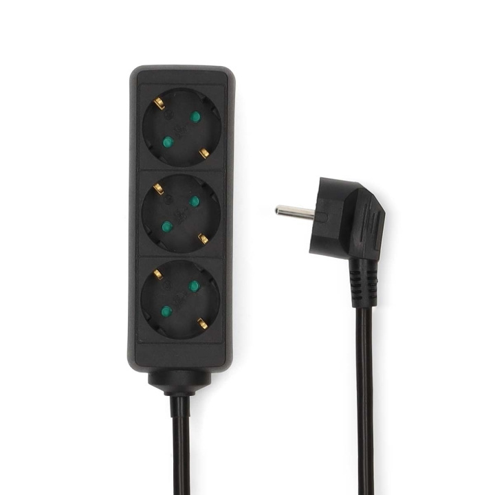 Nedis Udvidelse Socket | Stikprop med sidebens jord / Type F (CEE 7/7) | 3-vejs | 1.50 m | 3680 W | 16 A | Slags jordforbindelse: Sidekontakter | 230 V AC 50/60 Hz | Kontakt Vinkel: 45 ° | H05VV-F 3G1.5mm² | Sort