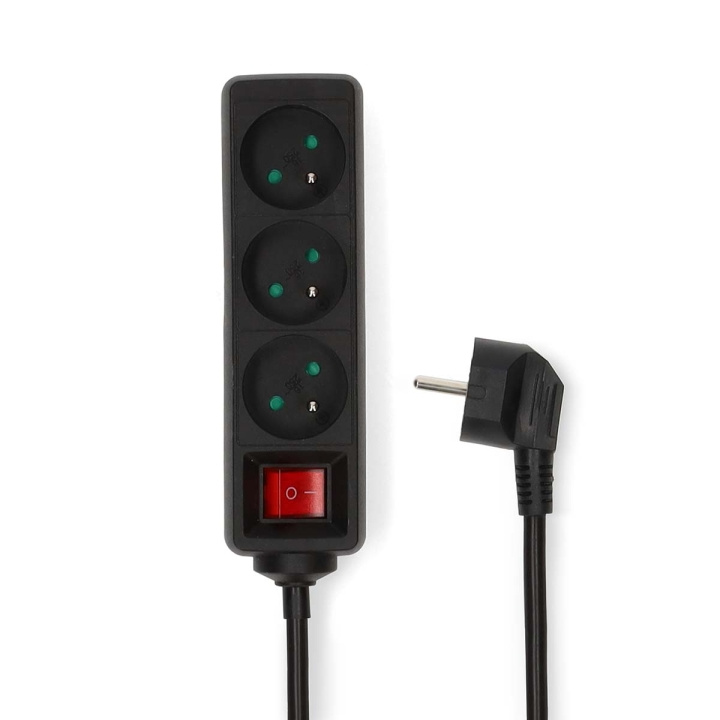 Nedis Udvidelse Socket | France / Type E (CEE 7/6) | 3-vejs | 5.00 m | 3680 W | 16 A | Slags jordforbindelse: Jordkontakt | 230 V AC 50/60 Hz | Kontakt Vinkel: 45 ° | H05VV-F 3G1.5mm² | Indbygget on/off-knap (tænd/sluk) | Sort