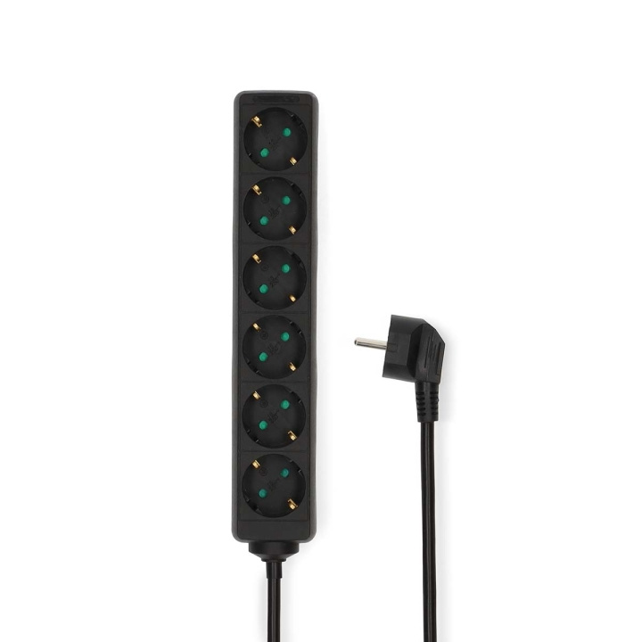 Nedis Udvidelse Socket | Stikprop med sidebens jord / Type F (CEE 7/7) | 6-vejs | 3.00 m | 3680 W | 16 A | Slags jordforbindelse: Sidekontakter | 230 V AC 50/60 Hz | Kontakt Vinkel: 45 ° | H05VV-F 3G1.5mm² | Sort