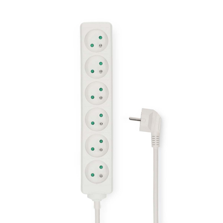 Nedis Udvidelse Socket | Stikprop med sidebens jord / Type F (CEE 7/7) | 6-vejs | 3.00 m | 3680 W | 16 A | Slags jordforbindelse: Sidekontakter | 230 V AC 50/60 Hz | Kontakt Vinkel: 45 ° | H05VV-F 3G1.5mm² | Hvid billede