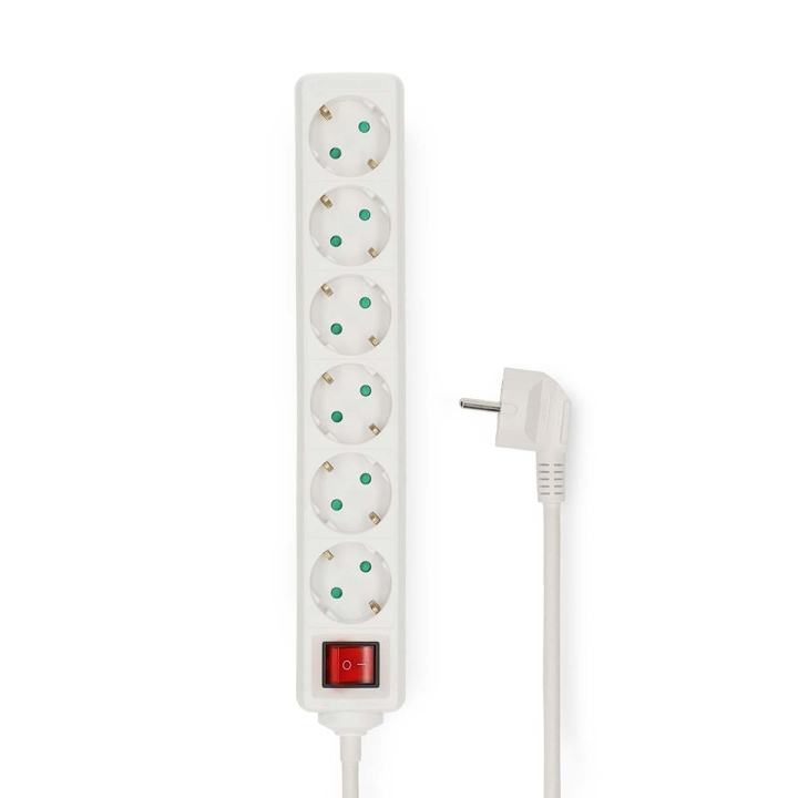 Nedis Udvidelse Socket | Stikprop med sidebens jord / Type F (CEE 7/7) | 6-vejs | 3.00 m | 3680 W | 16 A | Slags jordforbindelse: Sidekontakter | 230 V AC 50/60 Hz | Kontakt Vinkel: 45 ° | H05VV-F 3G1.5mm² | Indbygget on/off-knap (tænd/sluk) | Hvid