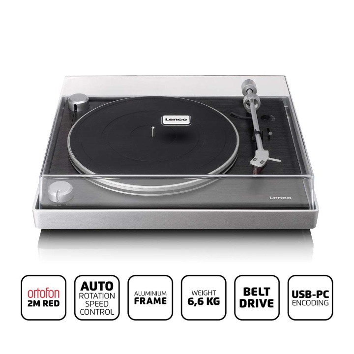 Lenco Pladespiller med synligt remtræk, ramme i børstet aluminium og Ortofon 2M RED-patron Sort i gruppen HJEMMEELEKTRONIK / Lyd & billede / Hjemmebiograf, HiFi & Bærbar / Kompakt stereo & pladespiller hos TP E-commerce Nordic AB (D14674)