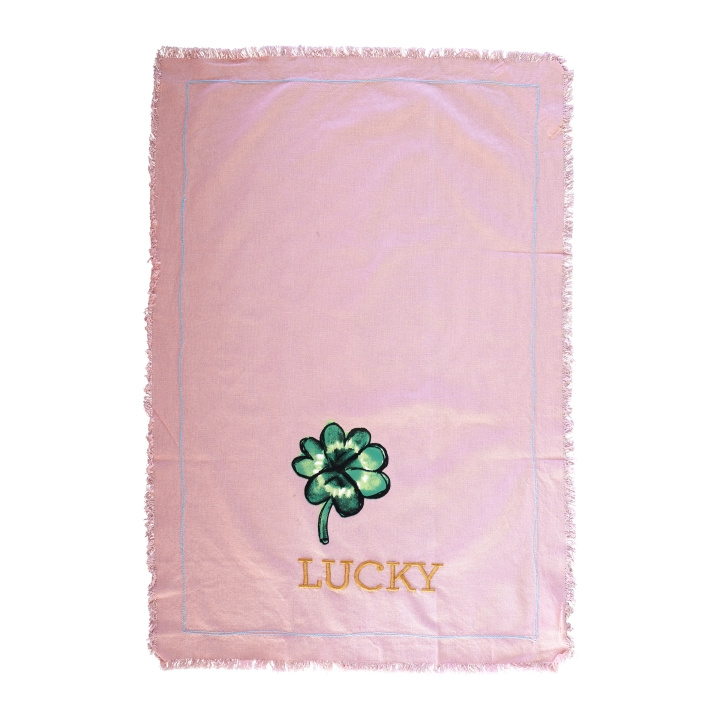 RICE Viskestykke i bomuld med Good Luck-print og broderi i blød pink i gruppen HJEM, HUS & HAVE / Badværelse / Håndklæder hos TP E-commerce Nordic AB (D15233)