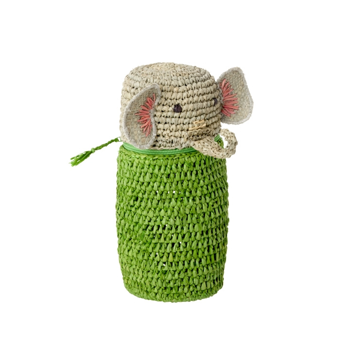 RICE Hæklet penalhus/pung i raphia - elefantform - grøn i gruppen SPORT, FRITID & HOBBY / Hobby / Mal & Tegn / Kuglepenne, Farveblyanter & Tuschpenne hos TP E-commerce Nordic AB (D15346)
