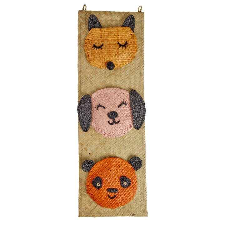 RICE Raffia-vægophæng med lommer til dyreansigter - 60 cm x 20 cm i gruppen LEGETØJ, BØRN & BABY / Børneværelse / Opbevaring hos TP E-commerce Nordic AB (D15354)