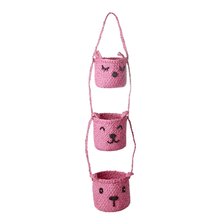 RICE Raffia 3-etagers hængende opbevaring med dyreansigter - pink i gruppen LEGETØJ, BØRN & BABY / Børneværelse / Opbevaring hos TP E-commerce Nordic AB (D15535)