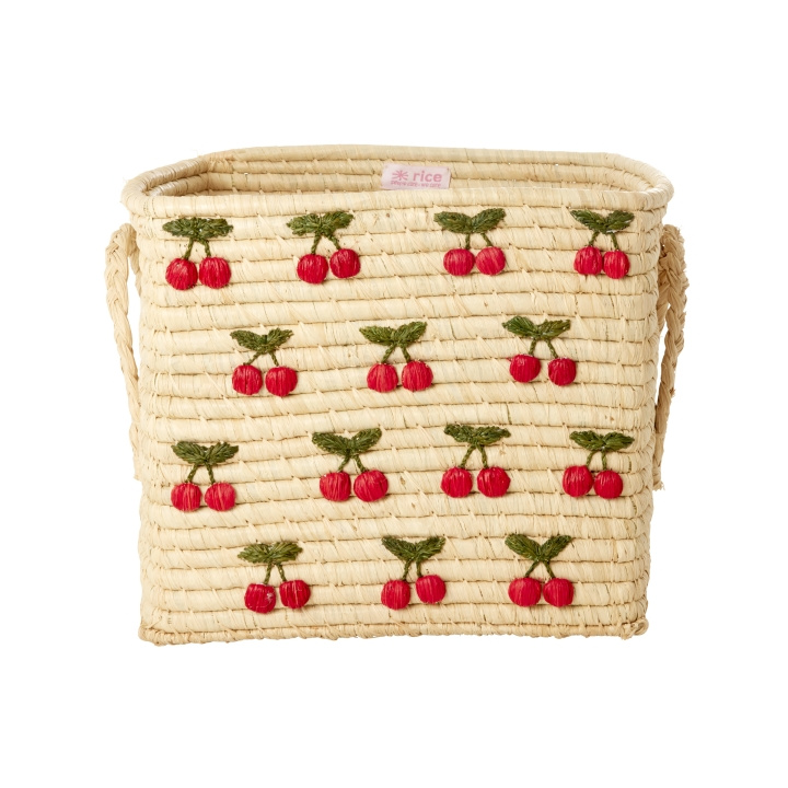 RICE Firkantet raffiakurv med broderi af små kirsebær - Rød - 30 cm x 30 cm x 25 cm i gruppen LEGETØJ, BØRN & BABY / Børneværelse / Opbevaring hos TP E-commerce Nordic AB (D15704)