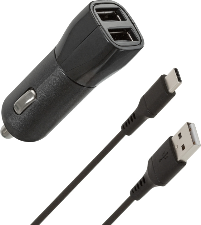 Wave biloplader, med to USB-stik + Type-C-kabel, 15,5 W i gruppen SMARTPHONES & TABLETS / Opladere og kabler / Bilopladere / Bilopladere Type C hos TP E-commerce Nordic AB (D15894)