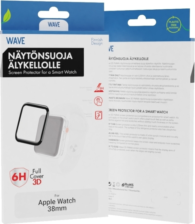 Wave 3D PMMA-skærmbeskytter, Apple Watch 38 mm, sort i gruppen SMARTPHONES & TABLETS / Træning, hjem og fritid / Apple Watch & Tilbehør / Tilbehør hos TP E-commerce Nordic AB (D15970)